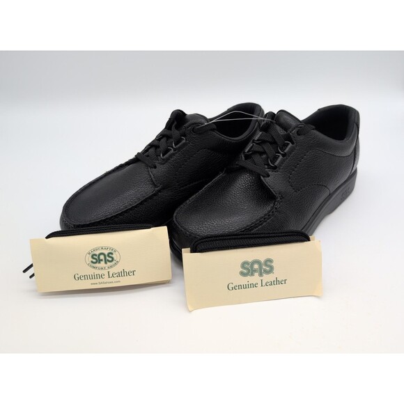 SAS 'Bout Time Black Moc Toe Double Wide Men's Lace Up Comfort Shoes 8.5WW - Picture 1 of 11
